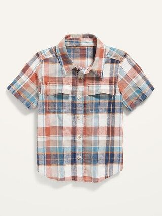 Workwear-Pocket Linen-Blend Matching Plaid Shirt for Toddler Boys | Old Navy (US)