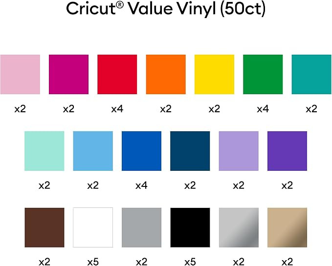 Cricut Value Permanent Vinyl - 50ft Rainbow Sampler, 12in x 12in Sheets (50 Count) | Amazon (US)