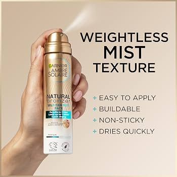 Garnier Ambre Solaire Self Tan (75ml), Natural Bronzer Quick Drying Dark Fake Tan Face Mist, Inte... | Amazon (UK)
