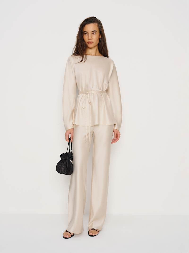 Reformation Aubrey Satin Two Piece Ivory 10 | Reformation (Global)