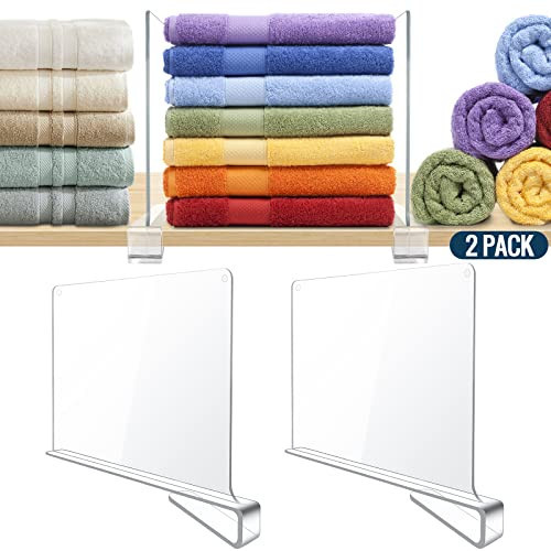 BAUMFEUER 2 Pack Clear Acrylic Shelf Dividers for Closet Shelf Organizer of Bedroom Kitchen Office Bathroom Organizer for Clothes Books and Handbags | Amazon (US)