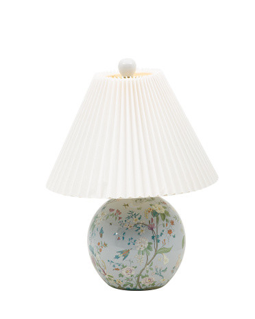 16.25in Ceramic Floral Table Lamp With Pleated Shade | Furniture & Lighting | Marshalls | Marshalls