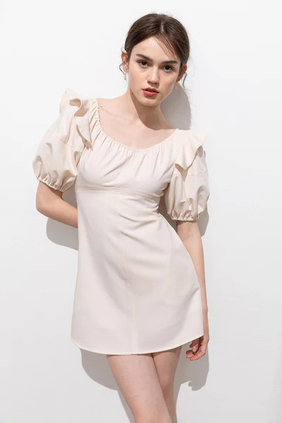 Elaine Cream Puff Sleeve Dress | J.ING