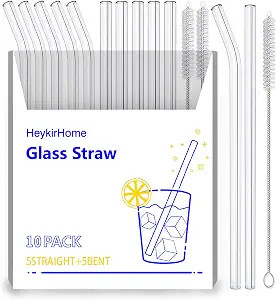 HeykirHome 10-Pack Reusable Glass Straw,Size 8.5''x10 MM,Including 5 Straight and 5 Bent with 2 C... | Amazon (US)
