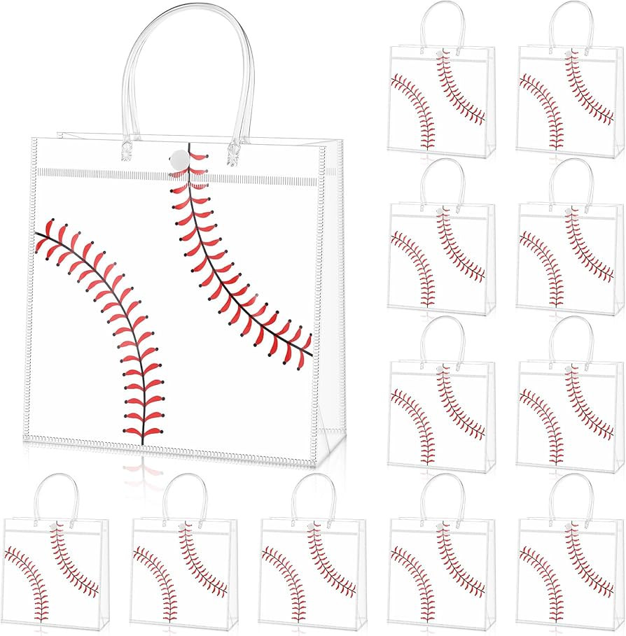 HIYZI 24 Pcs Baseball Clear PVC Gift Bag with Handles Baseball 8 x 8 x 3.15 Inch Party Favor Good... | Amazon (US)