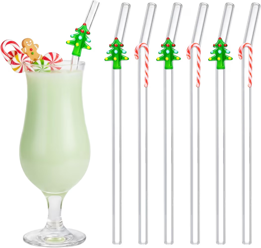 6 Pcs Icon Glass Straws Reusable 8" Shatter Resistant Clear Bent Juices Glass Straw for Drink Par... | Amazon (US)