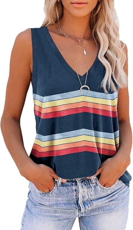 ETCYY Tie Dye Sleeveless V Neck Tank Tops for Women Summer Cute Printed Loose Fit Workout Athleti... | Amazon (US)