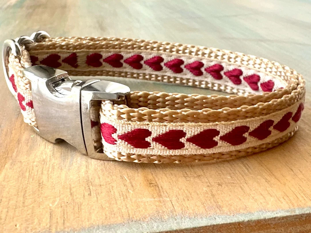 Sweet Hearts Dog Collar Leash or Harness Red Hearts Love Dog Collar Minimalist Fancy Dog Collar V... | Etsy (US)