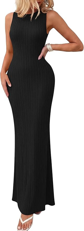PRETTYGARDEN Women's 2026 Summer Casual Maxi Dresses Ribbed Knit Sleeveless Bodycon Elegant Going... | Amazon (US)