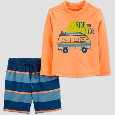 Toddler Boys' 'Ride the Tide' Long Sleeve Rash Guard Set - Just One You® made by carter's Orange... | Target