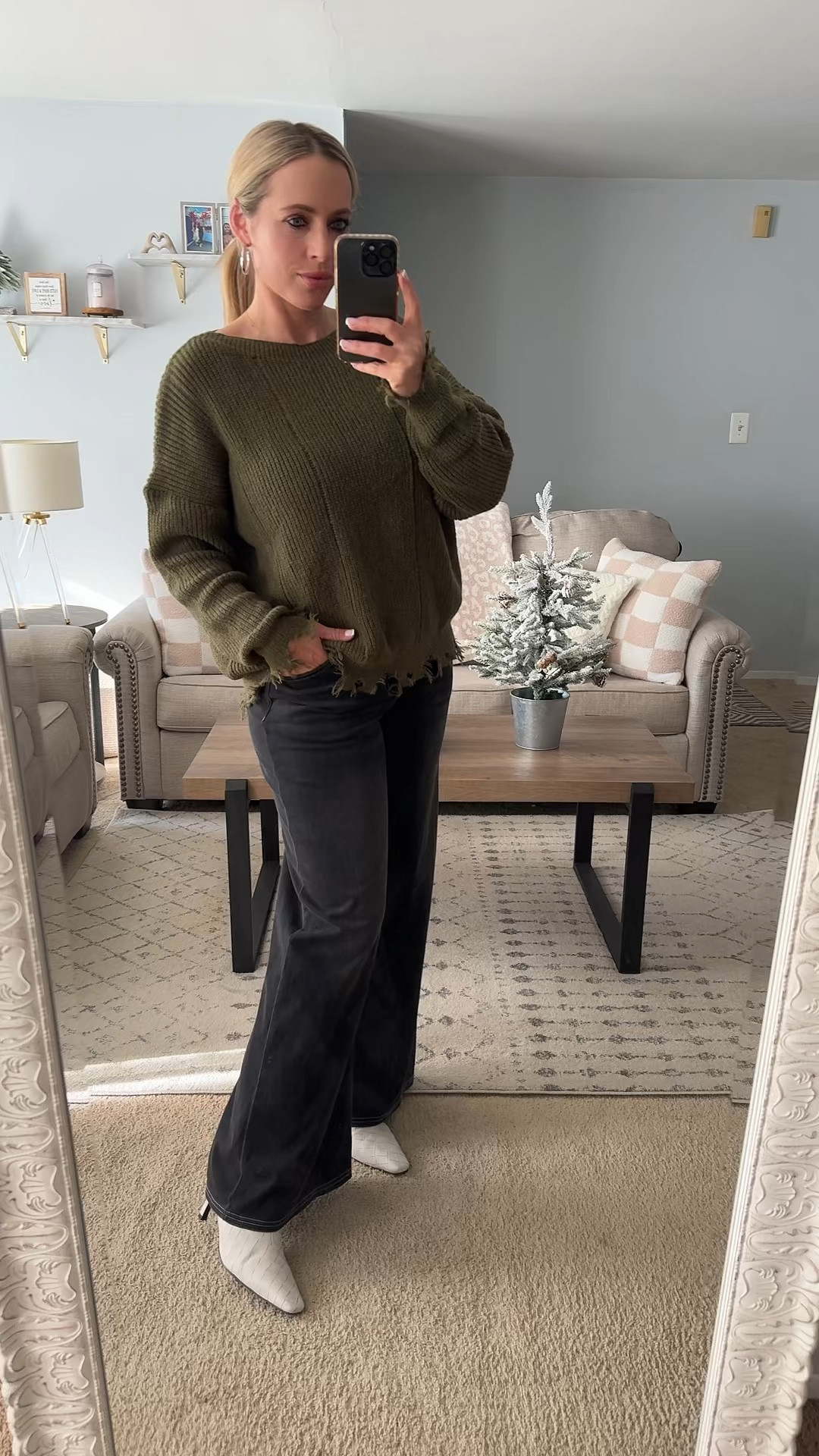 Holiday outfit. Brunch outfit. Wearing L in amazon sweater, size L in Halara jeans and size 9.5 in Amazon fashion boots. 

#LTKHoliday #LTKFindsUnder50 #LTKSeasonal