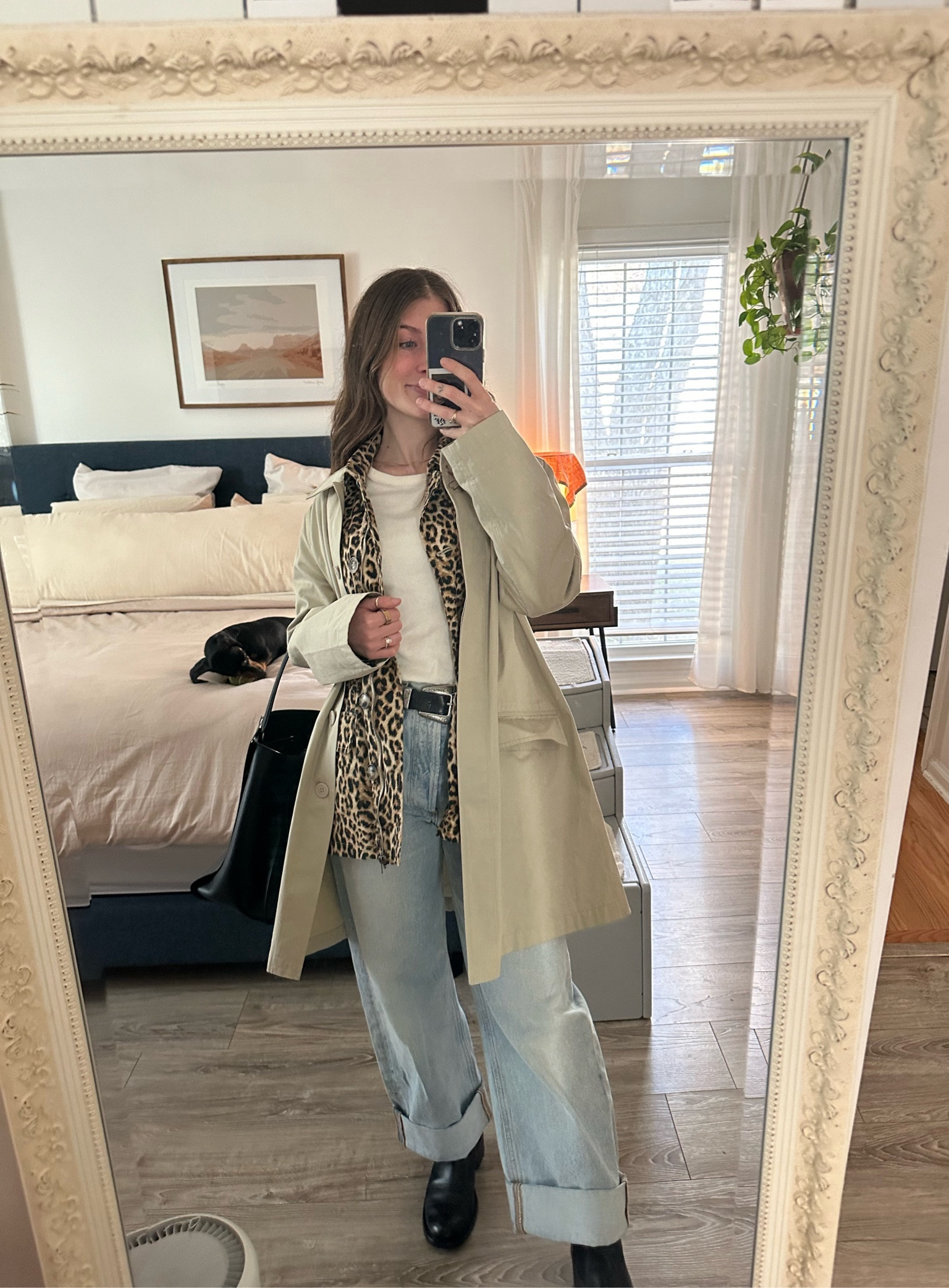 Layered classics to battle this Fall weather. Baggy citizen of humanity  jeans to keep this classic outfit on trend. A pop of cheetah print under a classic trench coat! Chunky black boots and a cowboy belt to really take it there 👏🏻

#LTKHoliday #LTKSeasonal #LTKGiftGuide