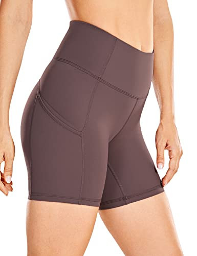 CRZ YOGA Women's Naked Feeling Light Running Shorts with Pockets 6'' - High Waisted Compression Gym Biker Shorts Purple Taupe Small | Amazon (US)