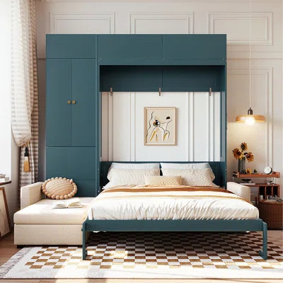 Queen Size Murphy Bed Wall Bed With Sofa And Shelves | Wayfair North America