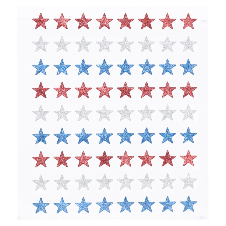 Glitter Stars Temporary Tattoos, Red/Silver/Blue, 72 Pieces, Patriotic by Way To Celebrate | Walmart (US)