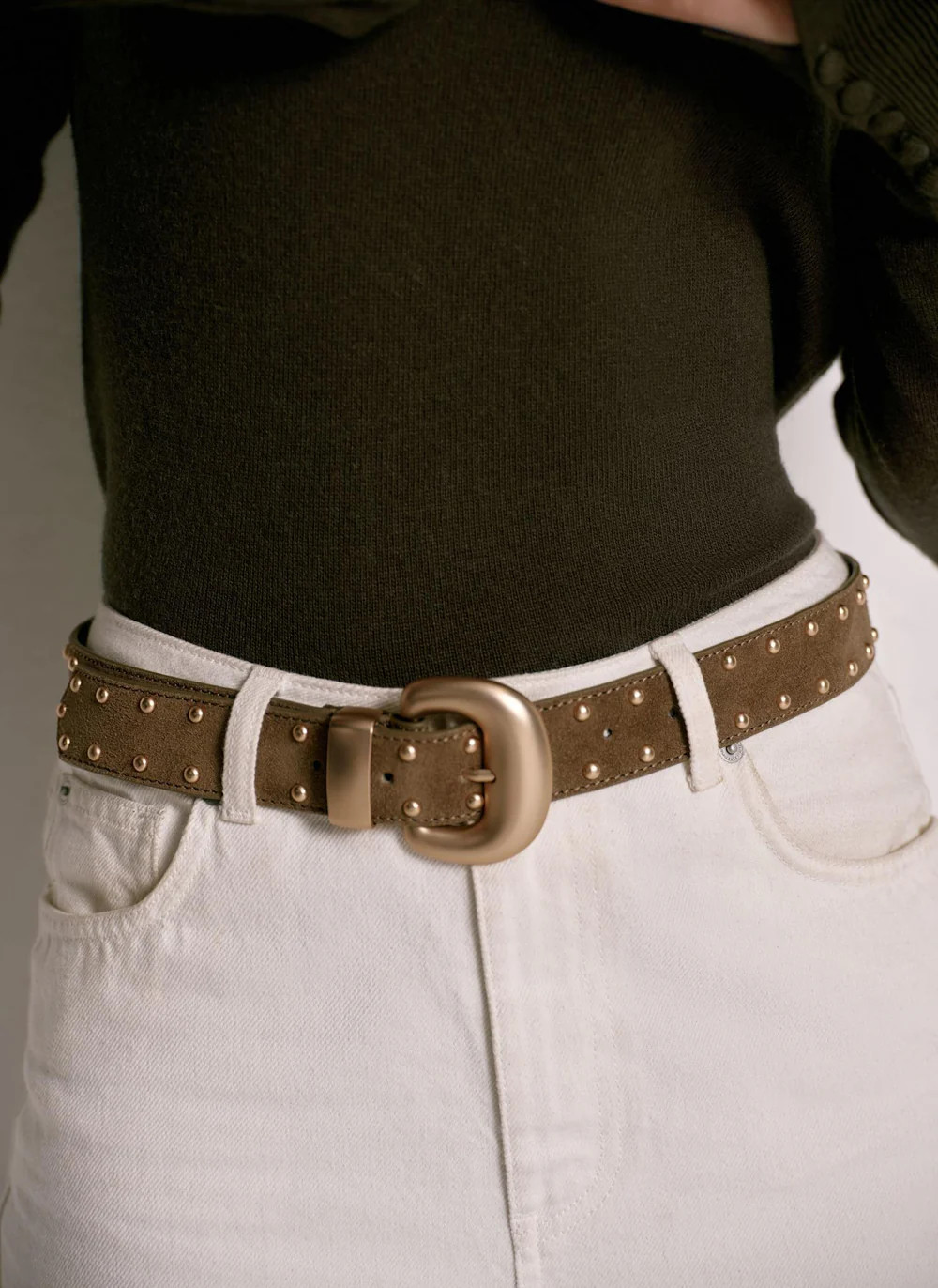 Khaki Suede Statement Belt | Mint Velvet