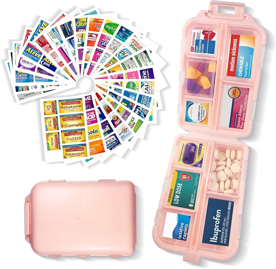 Pill Organizer with Medicine Labels 161 Labels Travel Daily Pill Container Mini Medication Organi... | Amazon (US)