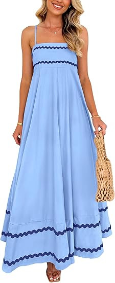 PRETTYGARDEN Women's 2026 Summer Flowy Maxi Dress Casual Sleeveless Spaghetti Strap Ruffle Beach ... | Amazon (US)
