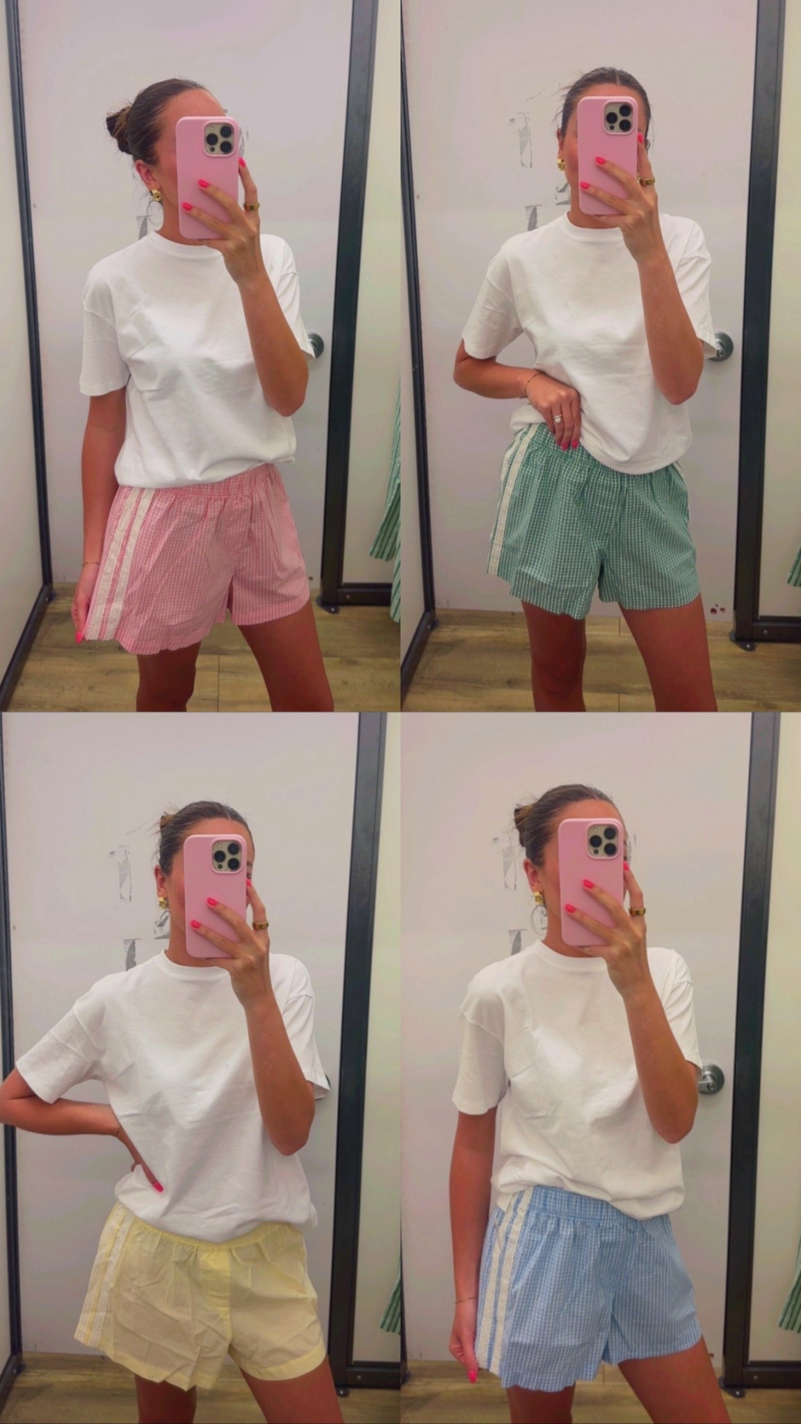 Old navy gingham eyelet  shorts try on💚 eyelet boxer shorts, poplin pants, linen pants, gingham shorts trend, summer outfits, spring outfits, outfit ideas, outfit inspo, Pinterest outfit, comfy ootd, old navy haul 
