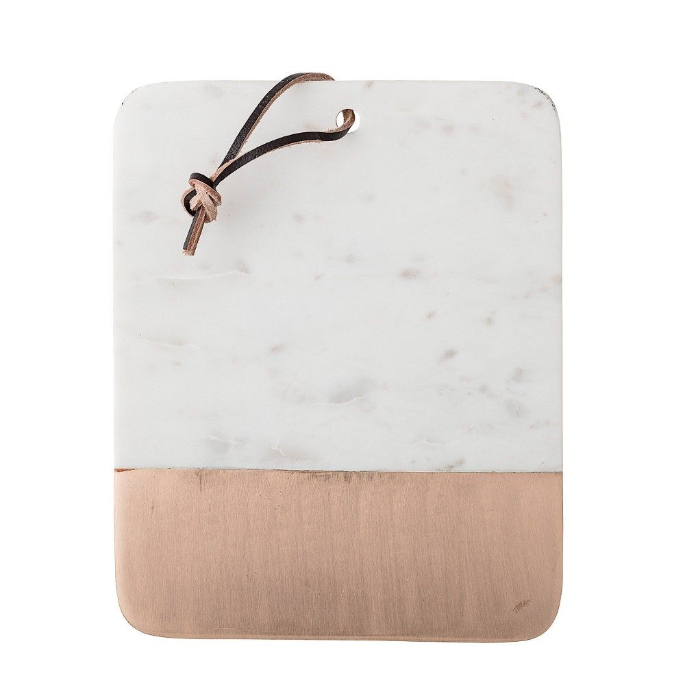 10"" x 8"" Copper & White Marble Cutting Board/Tray with Leather Tie - 3R Studios | Target