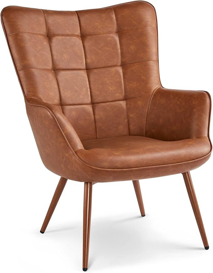 Yaheetech Leather Accent Chairs Living Room Chairs Leather Arm Chairs with Metal Legs for Living/... | Amazon (US)