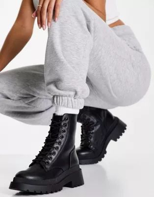 New Look high ankle chunky lace up boot in black | ASOS (Global)