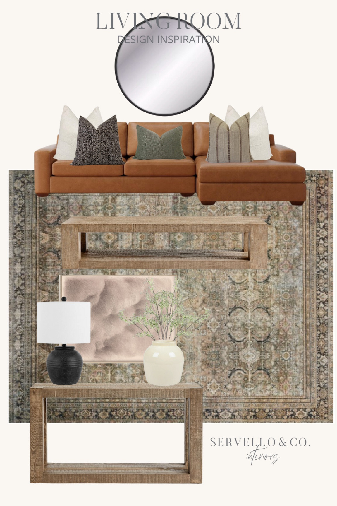 Living room decor inspiration, living room decor, living room leather couch, modern transitional decor, rectangle living room coffee table, leather couch, black round lamp, cream flower vase, faux greenery, Etsy throw pillows, affordable throw pillows, neutral throw pillows, round mirror, large black mirror 

#LTKhome #LTKfamily #LTKsalealert