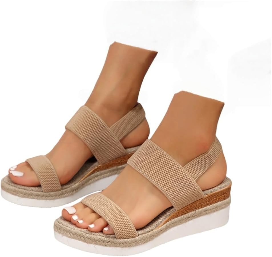 Wide Women's Platform Espadrille Wedge Sandals Comfortable Open Toe Elastic Ankle Strap Espadrill... | Amazon (US)