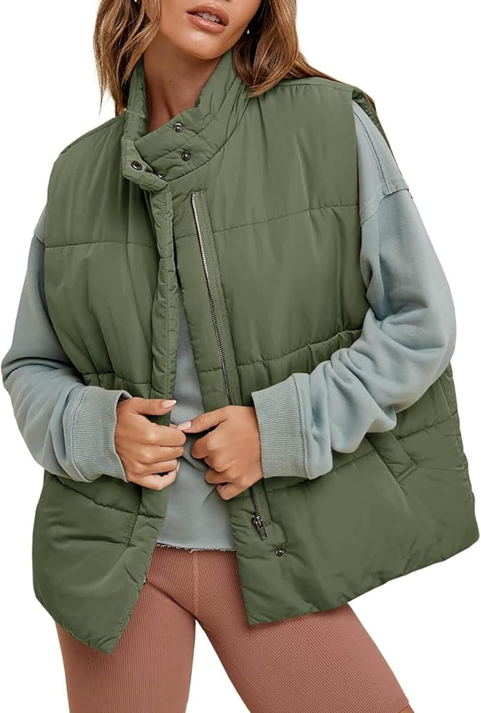 Tankaneo Womens Oversized Puffer Vest Stand Collar Zip Up Sleeveless Jackets Lightweight Fall Cas... | Amazon (US)