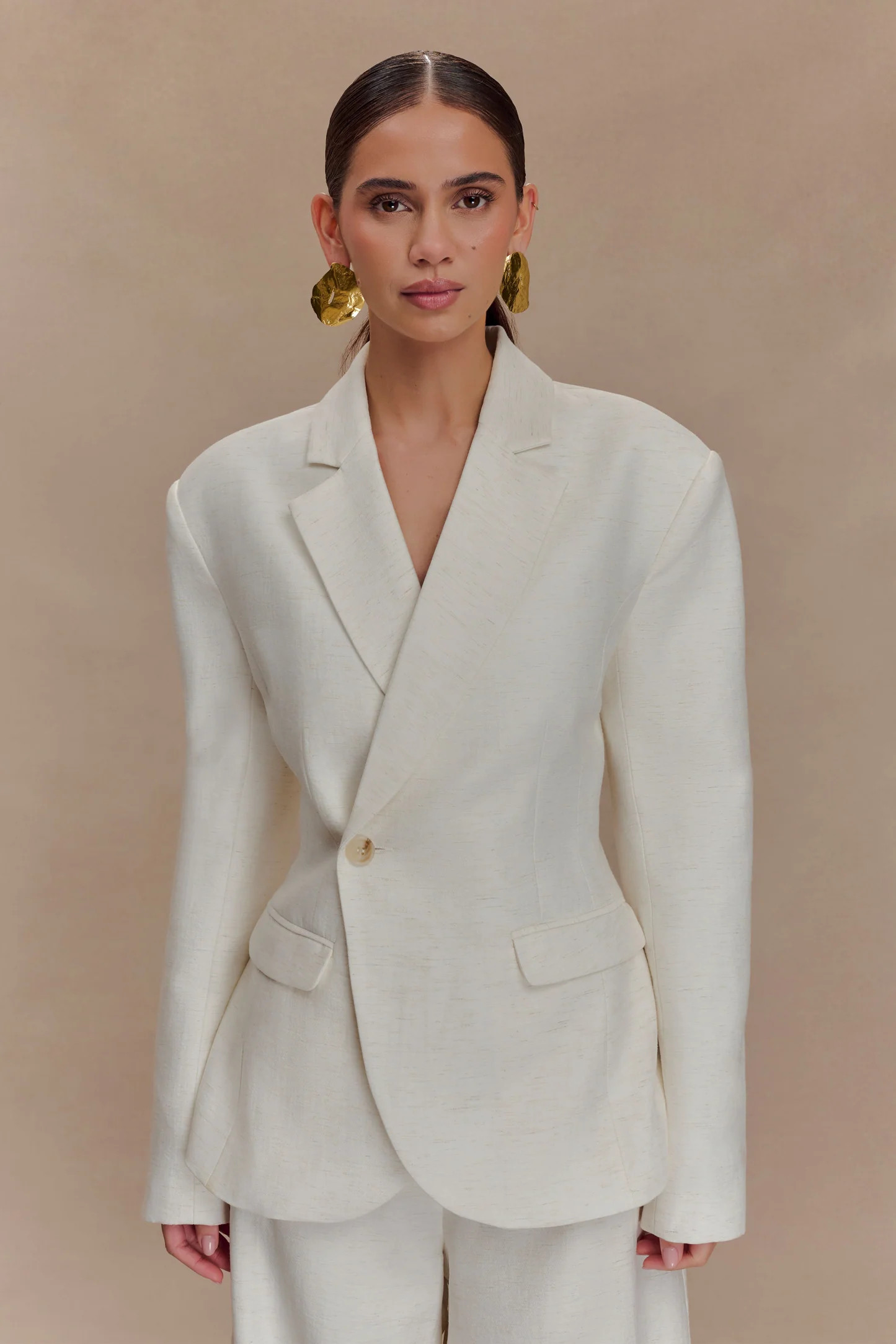 Jameson Cinched Linen Blazer - Oat Marle | Meshki (APAC)