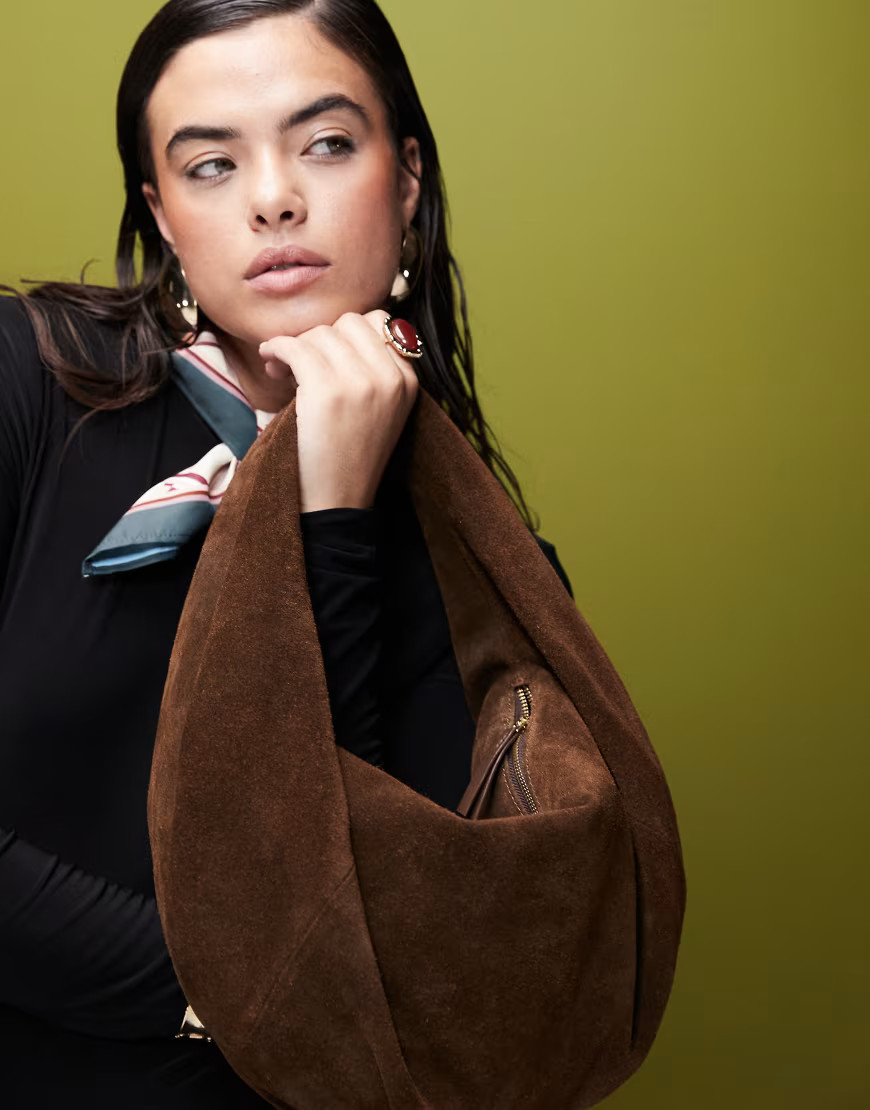 ASOS DESIGN suede slouchy scoop tote bag in chocolate-Brown | ASOS (Global)