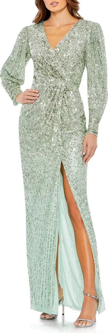 Mac Duggal Sequin Wrap Bodice Long Sleeve Gown | Nordstrom | Nordstrom