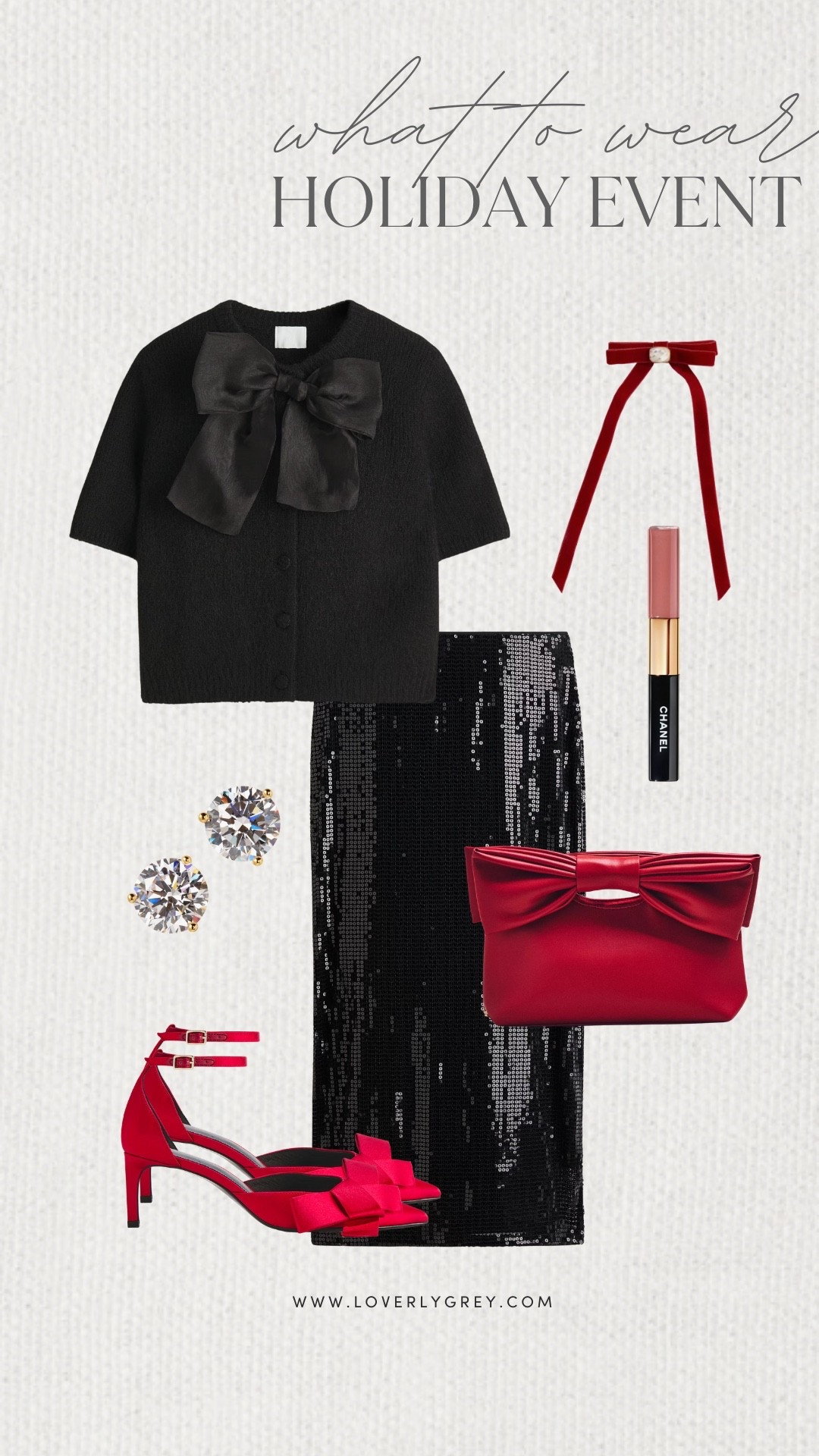 Loverly Grey, what to wear to a holiday event. For a festive look I am loving bow details. I’d opt for this sweater with a large bow and pair it with a sequin skirt. I’d add pops of red like the heels, purse, and hair accessory to complete the look. Loverly Grey, what to wear, holiday event

#LTKHoliday #LTKSeasonal #LTKgrwm