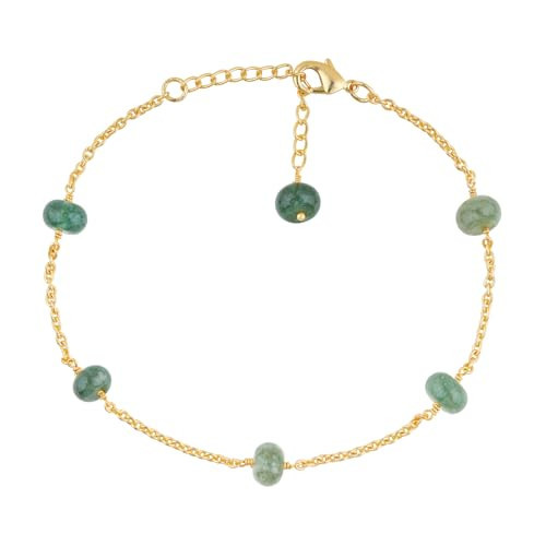 CRYSTALINES Genuine Green Color Gemstone Anklet, Handmade Hypoallergenic Jewelry, Plain Beaded Stones Cluster Anklet for Women, Healing Crystals, 14K Gold Plated, Ankle Bracelet Gift, 9+1.50inch | Amazon (US)