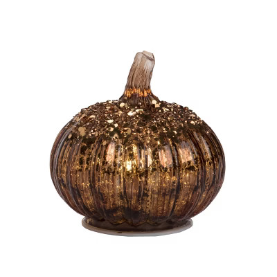 Transpac Glass 5 in. Brown Harvest Light Up Pumpkin | Target