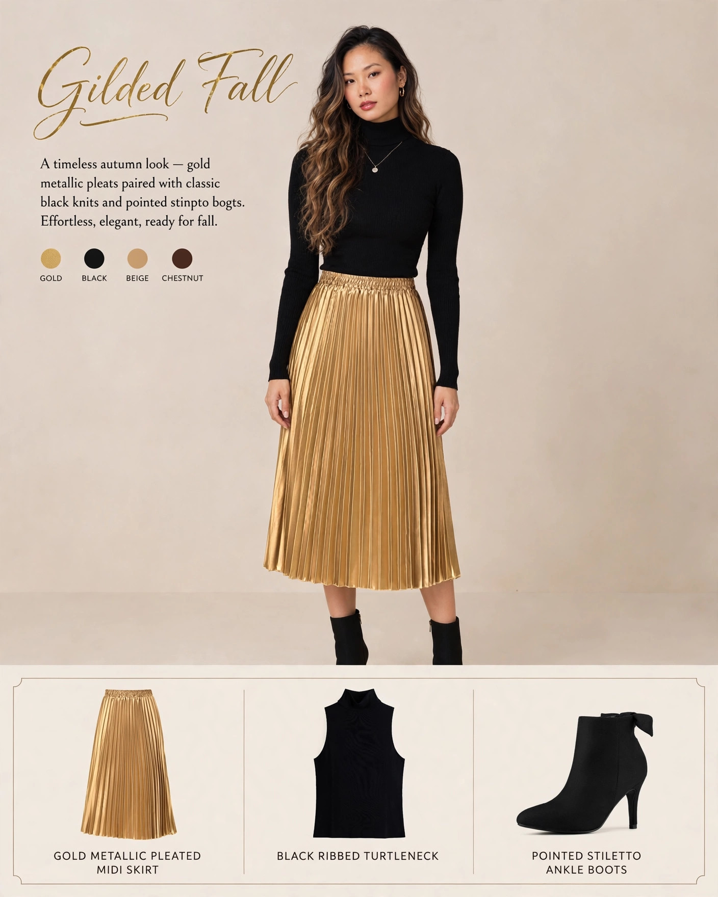Gold Pleated Midi & Black Turtleneck — Shop my look below! #StyledBySarah #FallFashion #LTKFinds
Affiliate links — I earn from qualifying purchases 

 