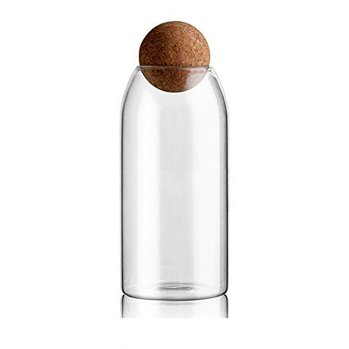 MOLADRI 1200ML/40Oz Clear Glass Storage Cute Canister Holder Ball Wood Cork Top, Modern Decorative Cylinder Container Jar with Round Lid for Coffee, Spice, Candy, Salt, Cookie Cool Terrarium Bottle | Amazon (US)
