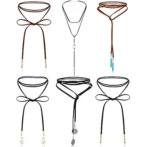 Doubnine Boho Feather Choker Wrap Necklace 2pcs Versatility Vegan Suede Y Lariat Gothic Black Bro... | Amazon (US)