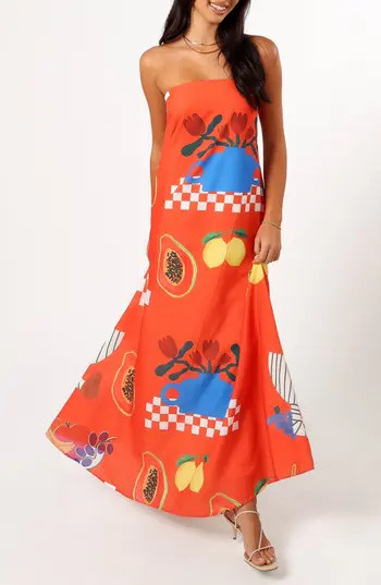 Petal & Pup Mellonie Strapless Maxi Dress in Rust Papaya at Nordstrom Rack, Size Medium | Nordstrom Rack