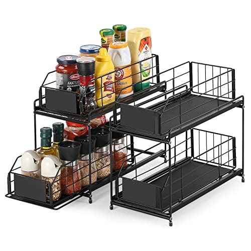2 Pack - 2-Tier Under Sink Cabinet Organizer with Sliding Storage Drawer, Spice Rack, Pull Out Ca... | Amazon (US)