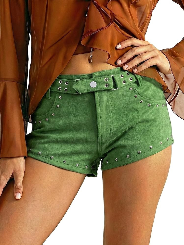 PEIHOT Women's Mid Rise Mini Shorts with Belt Fuzzy Suede Micro Shorts Y2K Country Concert Oufits... | Amazon (US)