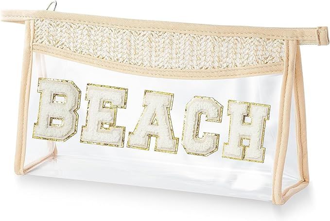 Clear Boho Patch Makeup Bag, Letter BEACH Cosmetic Bag, Transparent Travel Toiletry Bag, Waterpro... | Amazon (US)