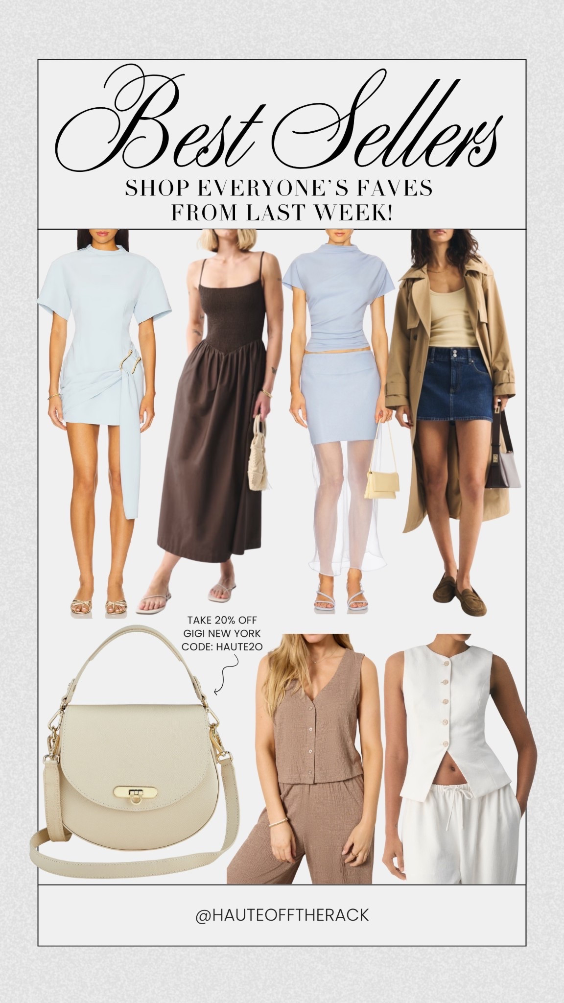 Best sellers from last week!
Including the new ivory color in my Sophia bag with Gigi New York!
Take 20% OFF with code: HAUTE20

#weddingguest #springdress #chocolatebrown #bluedreas #denimskirt #revolve #abercrombie #workwear #vest #handbag

#LTKPetite #LTKSeasonal #LTKSaleAlert