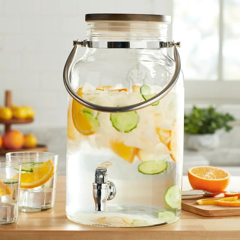 Better Homes & Gardens Clear 1.5 Gallon Glass Beverage Dispenser with Wood Lid | Walmart (US)