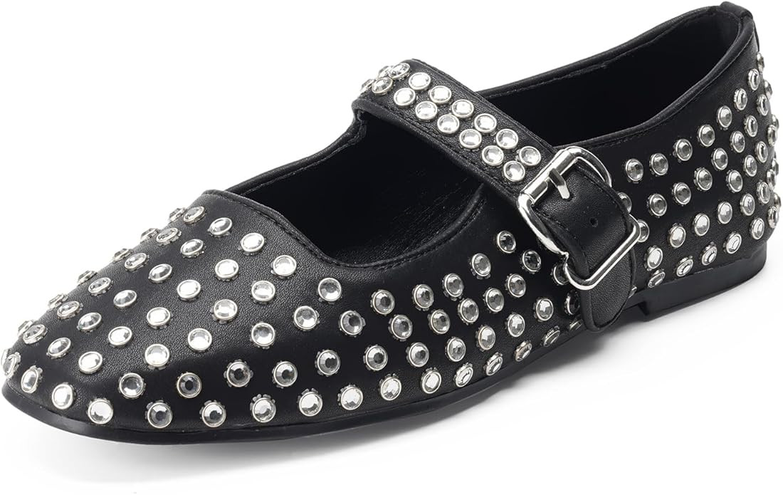 FUNKYMONKEY Women's Diamond Square Toe Mary Jane Flats with Adjustable Buckle Casual Comfort Shoe... | Amazon (US)