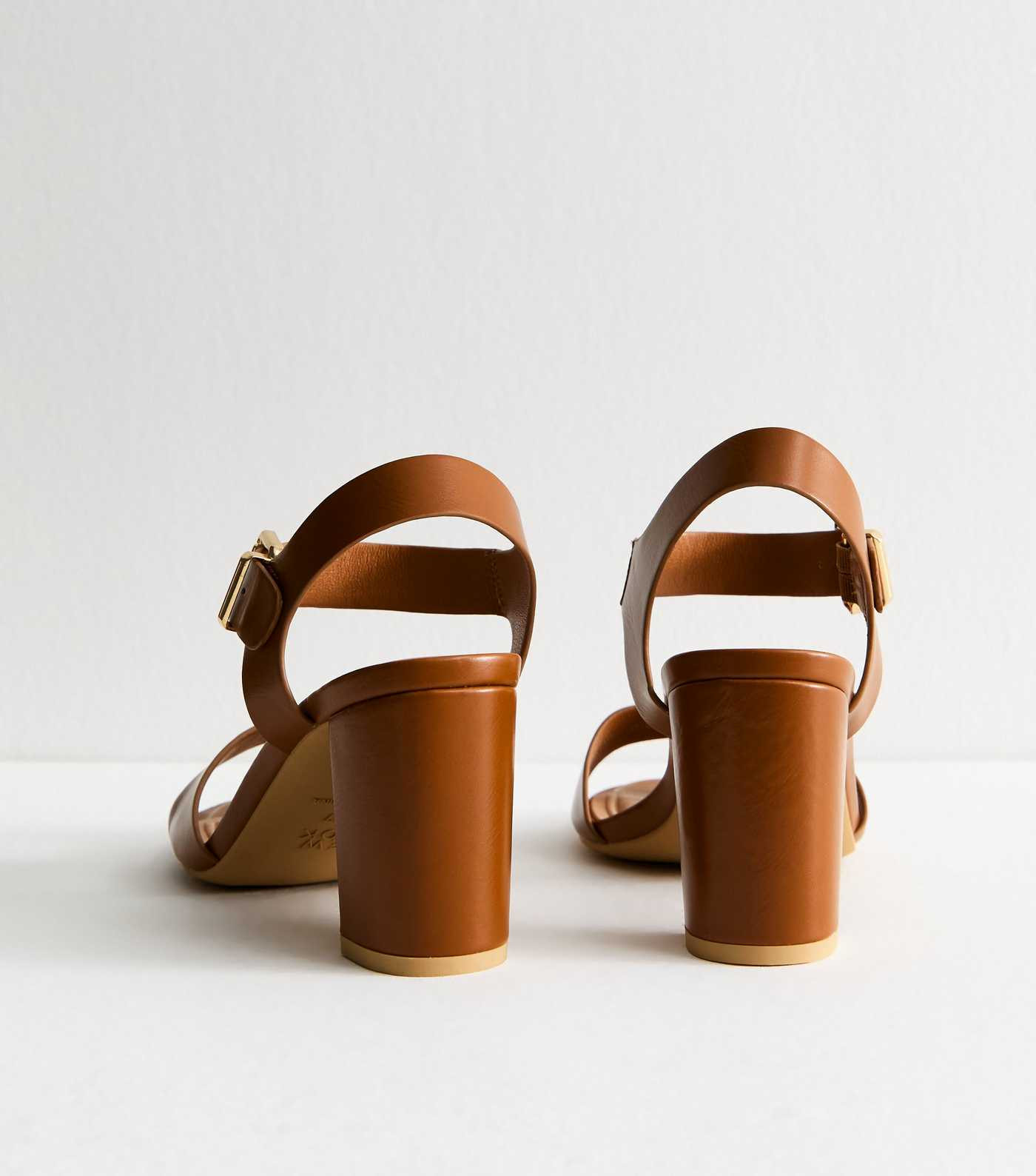 Wide Fit Camel Faux Leather Block Heel Sandals | New Look | New Look (UK)