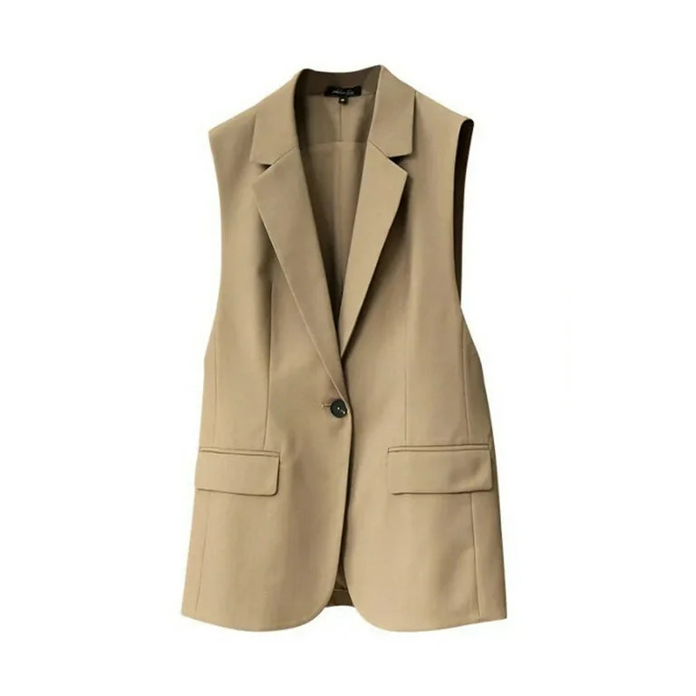 Rciityk Khaki Women's Sleeveless Blazer Vests Fall Casual Open Front Lapel One Button Vests Fashi... | Walmart (US)