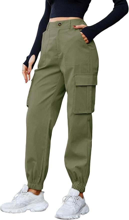MakeMeChic Women's Casual High Waisted Hiking Jogger Cargo Pants with Pockets | Amazon (US)