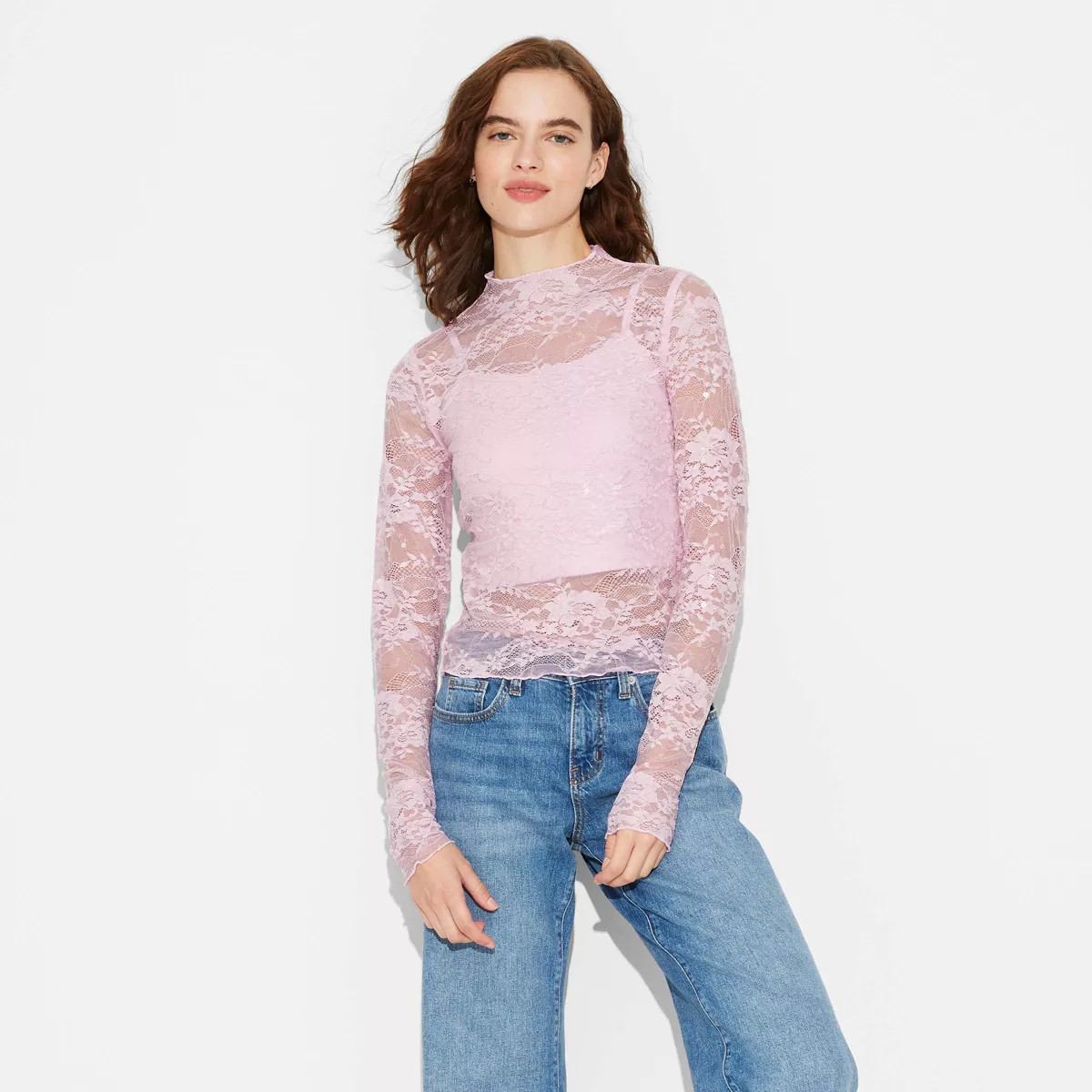 Women's Long Sleeve Lace Sequin Top - Wild Fable™ | Target