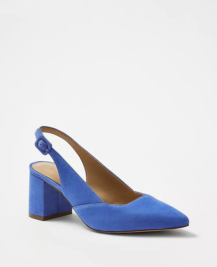 Pieced Suede Block Heel Slingback Pumps | Ann Taylor (US)